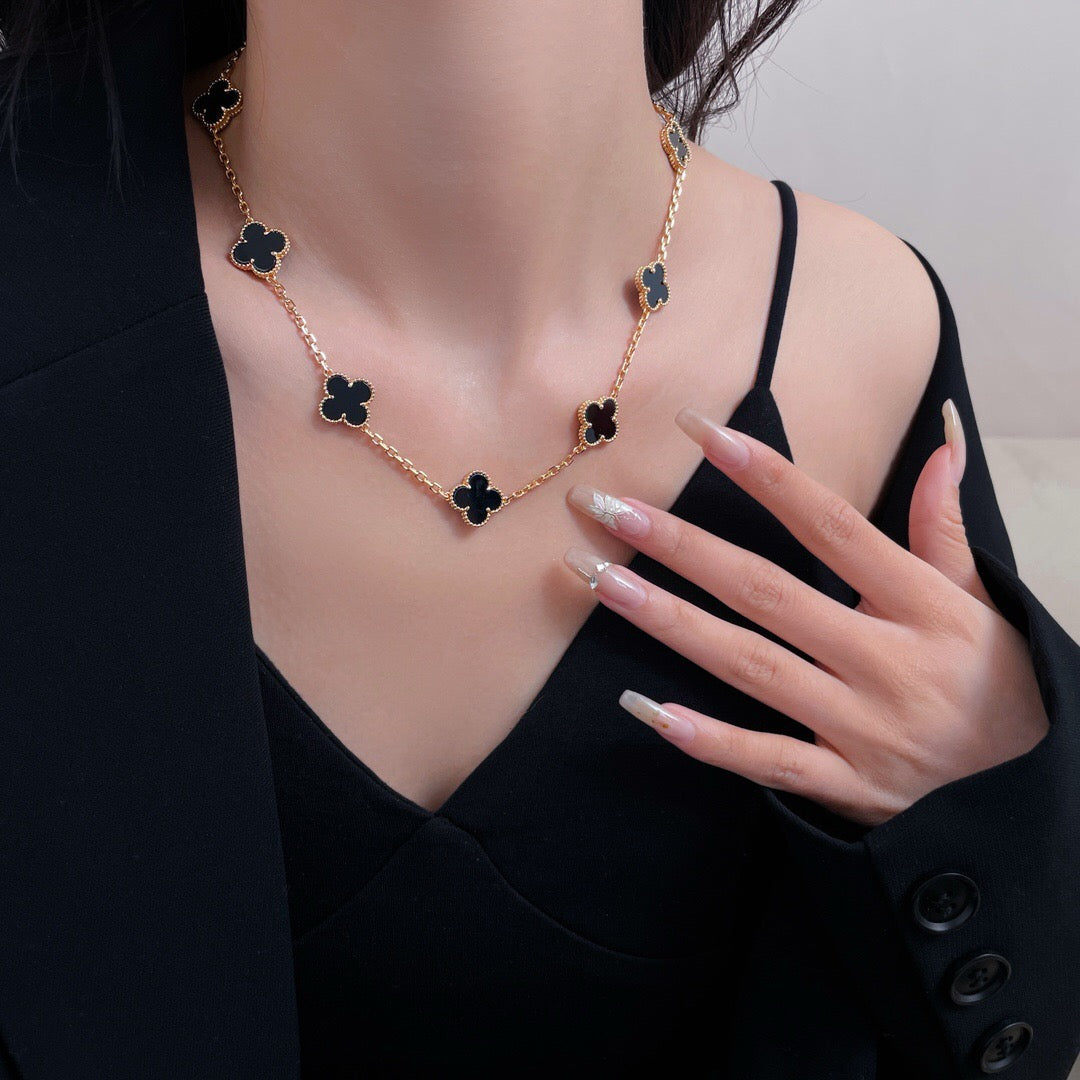 [⭐Seralia]CLOVER 10 MOTIFS ONYX NECKLACE