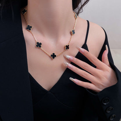 [⭐Seralia]CLOVER 10 MOTIFS ONYX NECKLACE