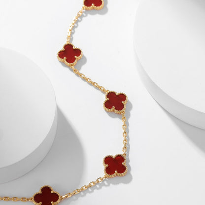 [⭐Seralia]CLOVER 10 MOTIFS CARNELIAN NECKLACE