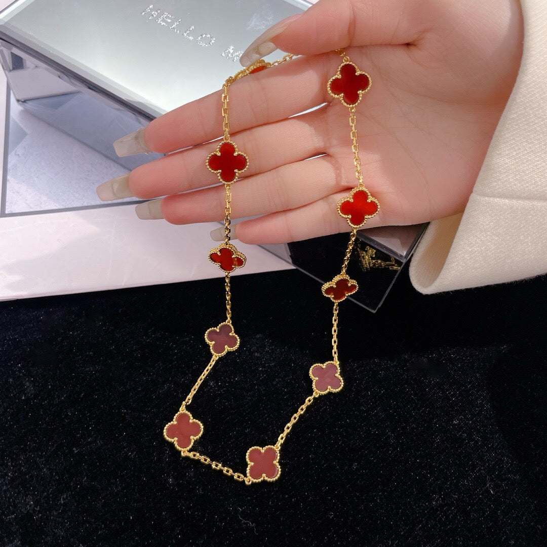 [⭐Seralia]CLOVER 10 MOTIFS CARNELIAN NECKLACE