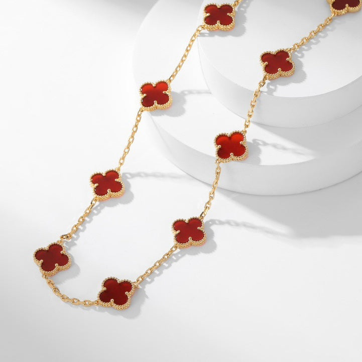 [⭐Seralia]CLOVER 10 MOTIFS CARNELIAN NECKLACE