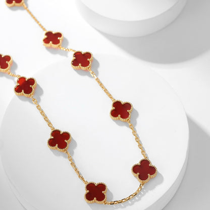 [⭐Seralia]CLOVER 10 MOTIFS CARNELIAN NECKLACE