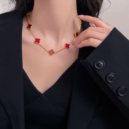 [⭐Seralia]CLOVER 10 MOTIFS CARNELIAN NECKLACE