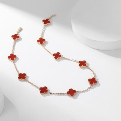 [⭐Seralia]CLOVER 10 MOTIFS CARNELIAN NECKLACE