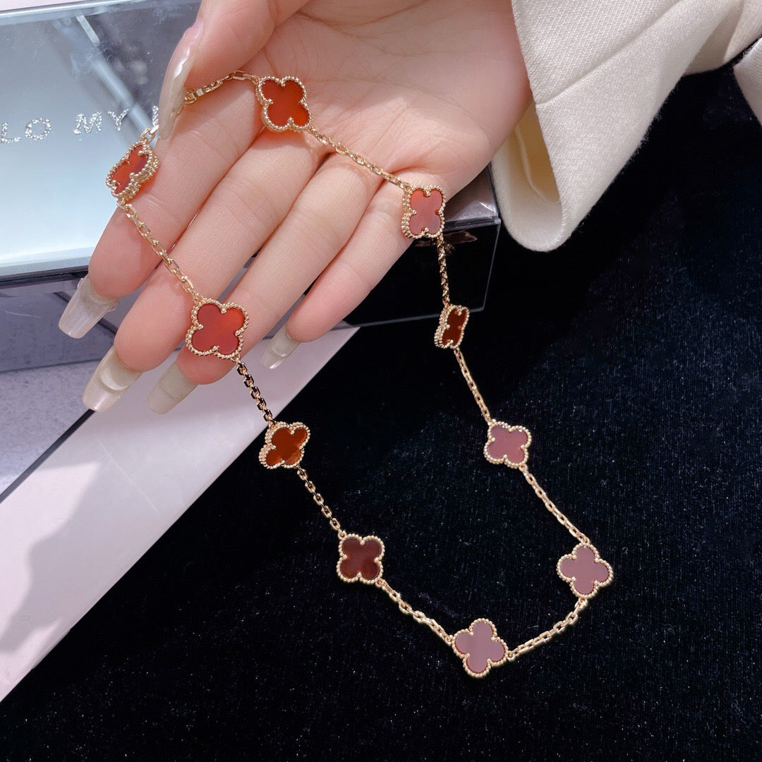 [⭐Seralia]CLOVER 10 MOTIFS CARNELIAN NECKLACE