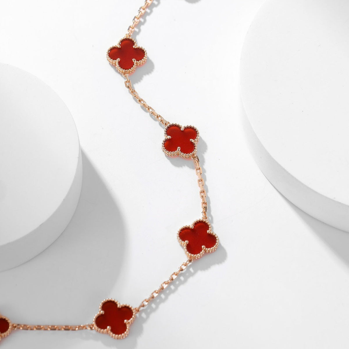[⭐Seralia]CLOVER 10 MOTIFS CARNELIAN NECKLACE