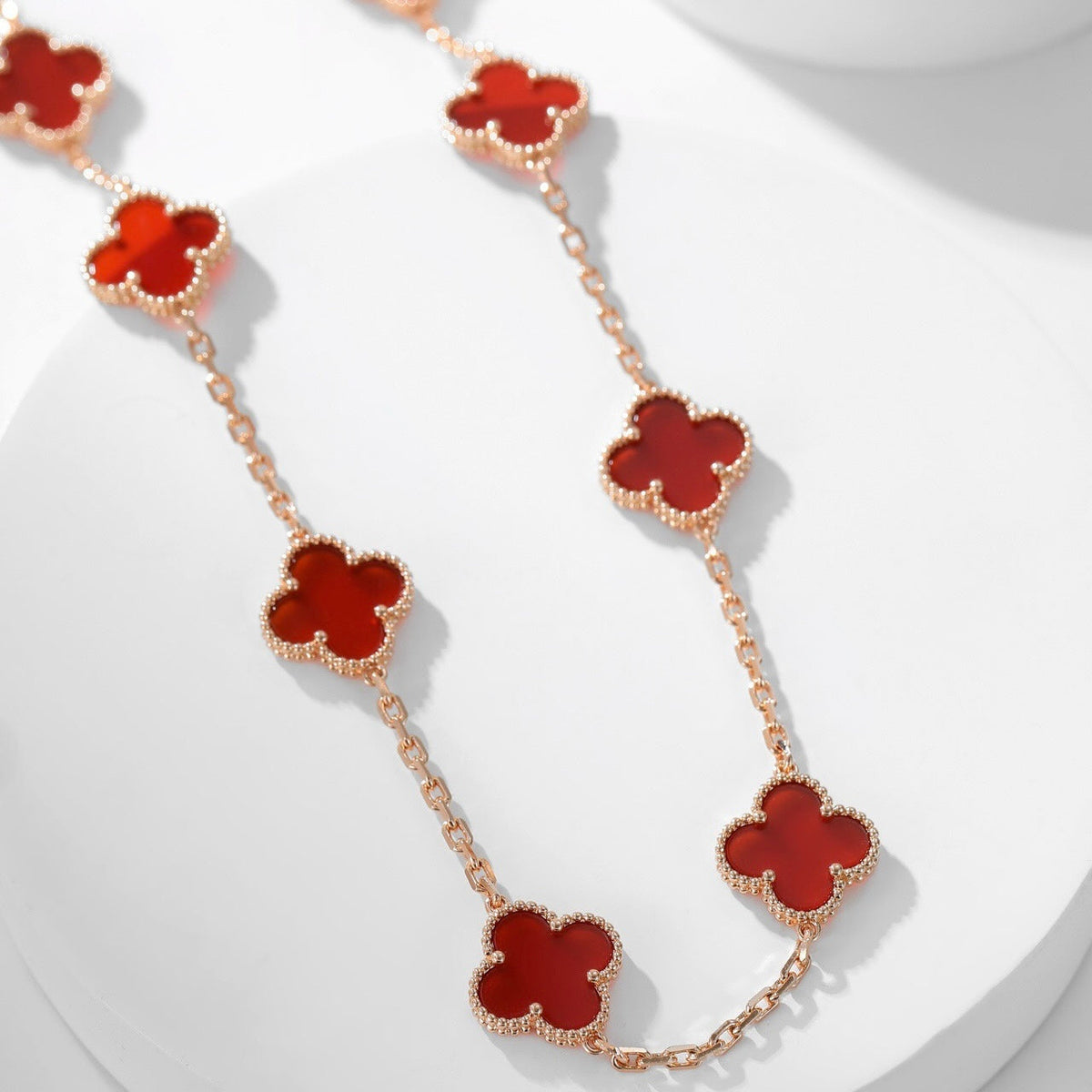 [⭐Seralia]CLOVER 10 MOTIFS CARNELIAN NECKLACE