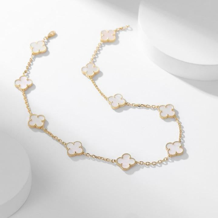 [⭐Seralia]CLOVER 10 MOTIFS WHITE MOTHER OF PEARL NECKLACE