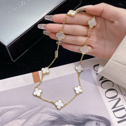 [⭐Seralia]CLOVER 10 MOTIFS WHITE MOTHER OF PEARL NECKLACE