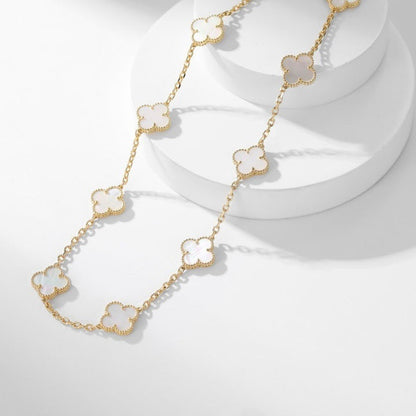 [⭐Seralia]CLOVER 10 MOTIFS WHITE MOTHER OF PEARL NECKLACE