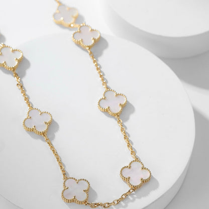 [⭐Seralia]CLOVER 10 MOTIFS WHITE MOTHER OF PEARL NECKLACE