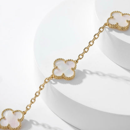 [⭐Seralia]CLOVER 10 MOTIFS WHITE MOTHER OF PEARL NECKLACE