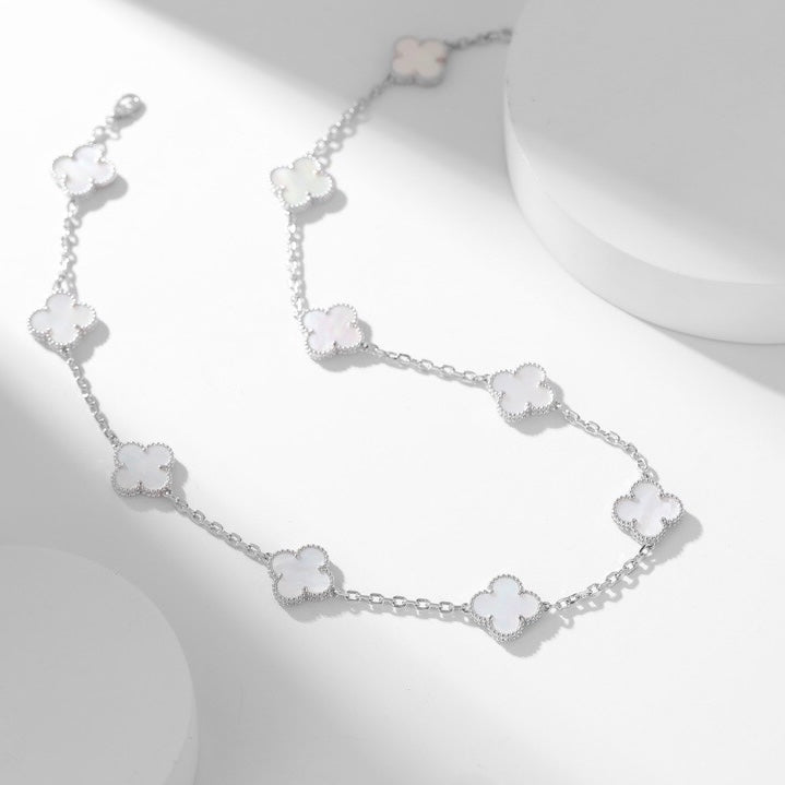 [⭐Seralia]CLOVER 10 MOTIFS WHITE MOTHER OF PEARL NECKLACE