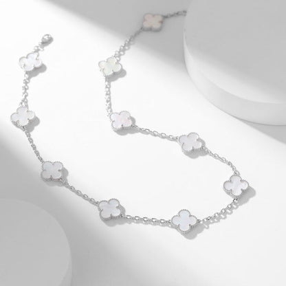 [⭐Seralia]CLOVER 10 MOTIFS WHITE MOTHER OF PEARL NECKLACE