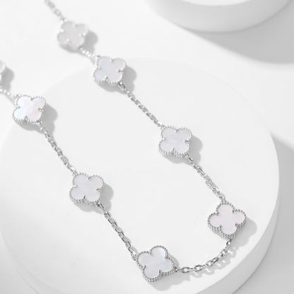 [⭐Seralia]CLOVER 10 MOTIFS WHITE MOTHER OF PEARL NECKLACE