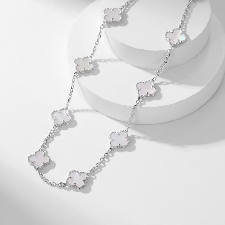 [⭐Seralia]CLOVER 10 MOTIFS WHITE MOTHER OF PEARL NECKLACE