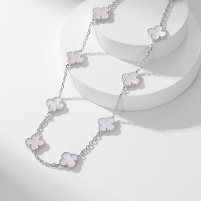 [⭐Seralia]CLOVER 10 MOTIFS WHITE MOTHER OF PEARL NECKLACE