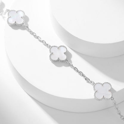 [⭐Seralia]CLOVER 10 MOTIFS WHITE MOTHER OF PEARL NECKLACE