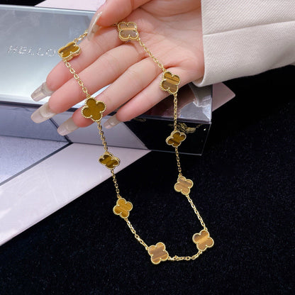 [⭐Seralia]CLOVER 10 MOTIFS TIGER EYE NECKLACE