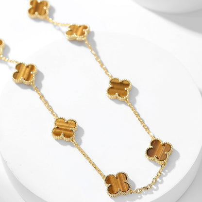 [⭐Seralia]CLOVER 10 MOTIFS TIGER EYE NECKLACE