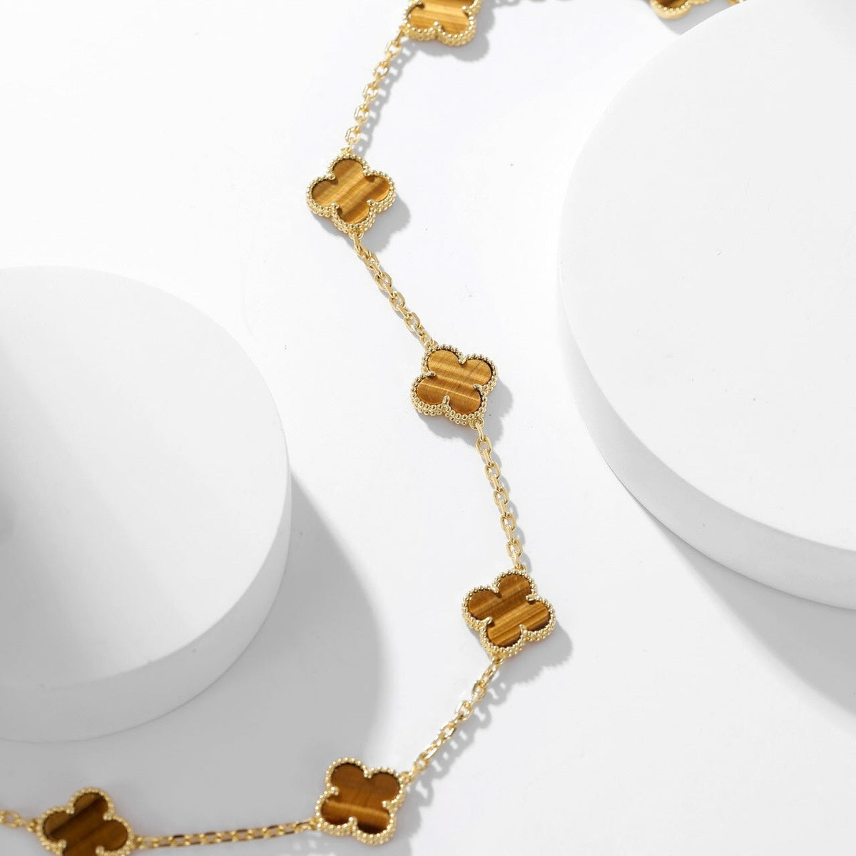 [⭐Seralia]CLOVER 10 MOTIFS TIGER EYE NECKLACE