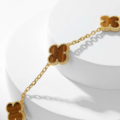 [⭐Seralia]CLOVER 10 MOTIFS TIGER EYE NECKLACE