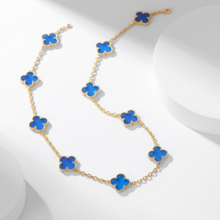 [⭐Seralia]CLOVER 10 MOTIFS BLUE AGATE NECKLACE