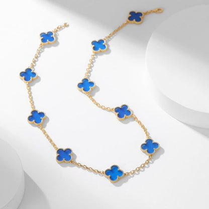 [⭐Seralia]CLOVER 10 MOTIFS BLUE AGATE NECKLACE