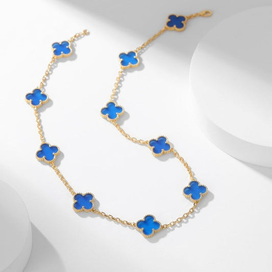 [⭐Seralia]CLOVER 10 MOTIFS BLUE AGATE NECKLACE