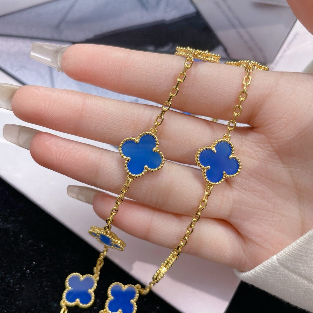 [⭐Seralia]CLOVER 10 MOTIFS BLUE AGATE NECKLACE