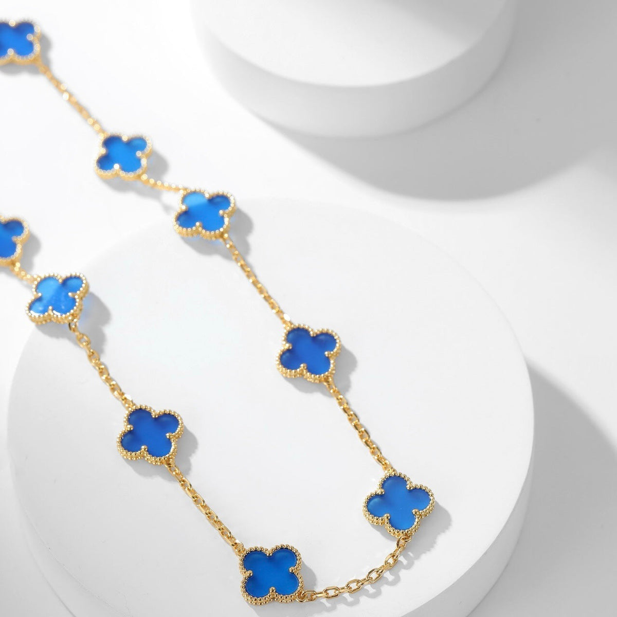 [⭐Seralia]CLOVER 10 MOTIFS BLUE AGATE NECKLACE