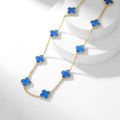 [⭐Seralia]CLOVER 10 MOTIFS BLUE AGATE NECKLACE