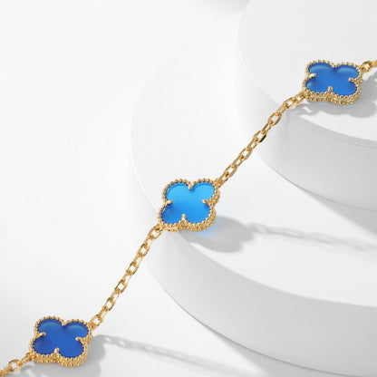 [⭐Seralia]CLOVER 10 MOTIFS BLUE AGATE NECKLACE