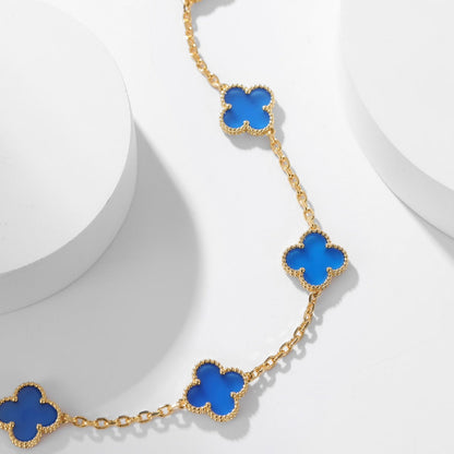 [⭐Seralia]CLOVER 10 MOTIFS BLUE AGATE NECKLACE