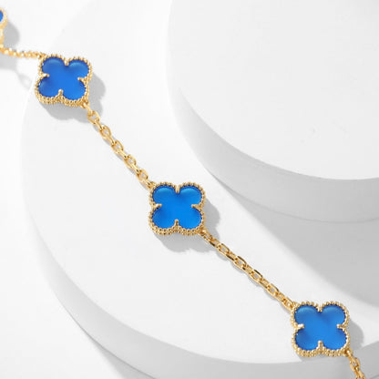 [⭐Seralia]CLOVER 10 MOTIFS BLUE AGATE NECKLACE