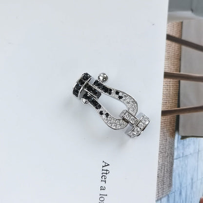 [⭐Seralia]FORCE LARGE HORSESHOE BLACK WHITE DIAMOND BRACELET SILVER