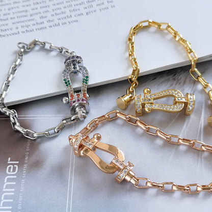 [⭐Seralia]FORCE LARGE HORSESHOE CLASP  METAL BRACELET