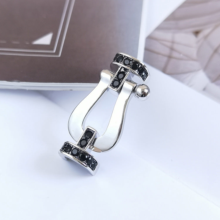 [⭐Seralia]FORCE LARGE HORSESHOE BLACK DIAMOND BRACELET SILVER