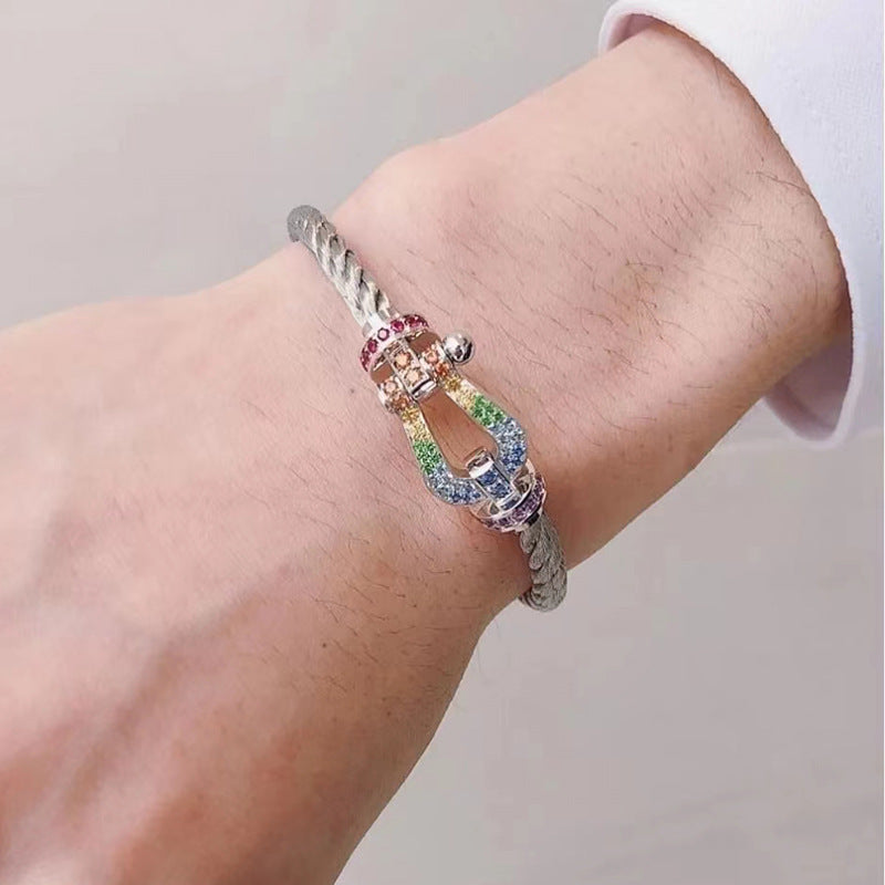 [⭐Seralia]FORCE LARGE HORSESHOE  COLORED DIAMOND BRACELET ROSE GOLD