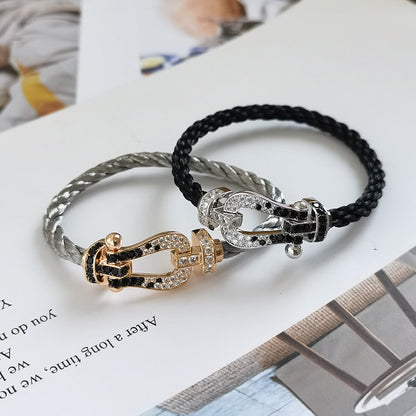 [⭐Seralia]FORCE LARGE HORSESHOE BLACK WHITE DIAMOND BRACELET ROSE GOLD