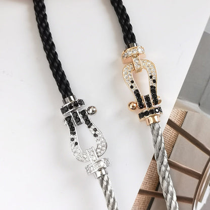 [⭐Seralia]FORCE LARGE HORSESHOE BLACK WHITE DIAMOND BRACELET ROSE GOLD