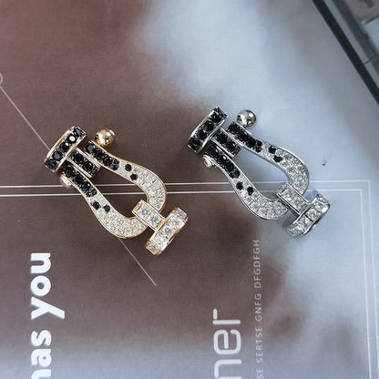 [⭐Seralia]FORCE LARGE HORSESHOE BLACK WHITE DIAMOND BRACELET ROSE GOLD