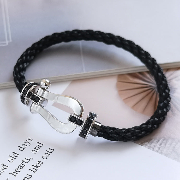 [⭐Seralia]FORCE LARGE HORSESHOE BLACK DIAMOND BRACELET SILVER