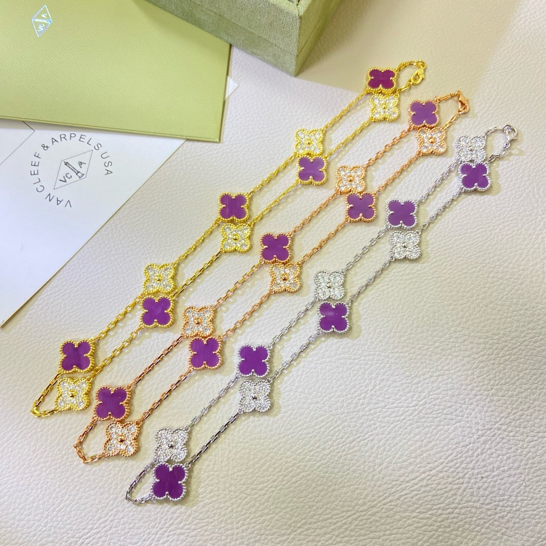 [⭐Seralia Jewelry]CLOVER 10 MOTIFS  PURPLE VIOLET DIAMOND NECKLACE