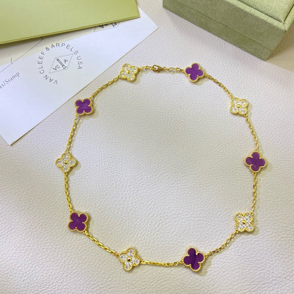 [⭐Seralia Jewelry]CLOVER 10 MOTIFS  PURPLE VIOLET DIAMOND NECKLACE