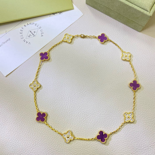 [⭐Seralia Jewelry]CLOVER 10 MOTIFS  PURPLE VIOLET DIAMOND NECKLACE