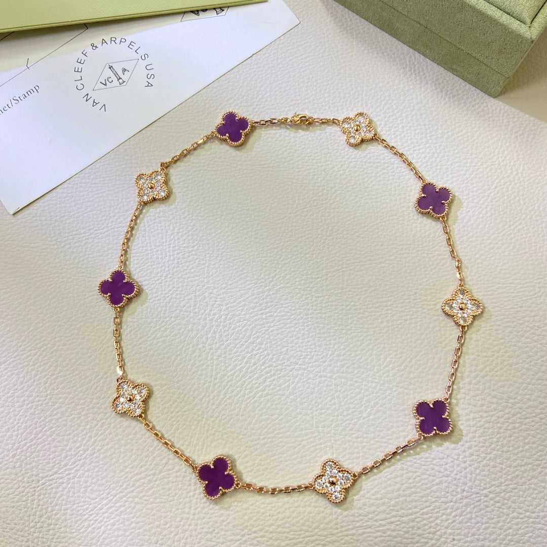 [⭐Seralia Jewelry]CLOVER 10 MOTIFS  PURPLE VIOLET DIAMOND NECKLACE