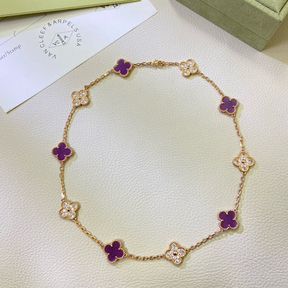 [⭐Seralia Jewelry]CLOVER 10 MOTIFS  PURPLE VIOLET DIAMOND NECKLACE