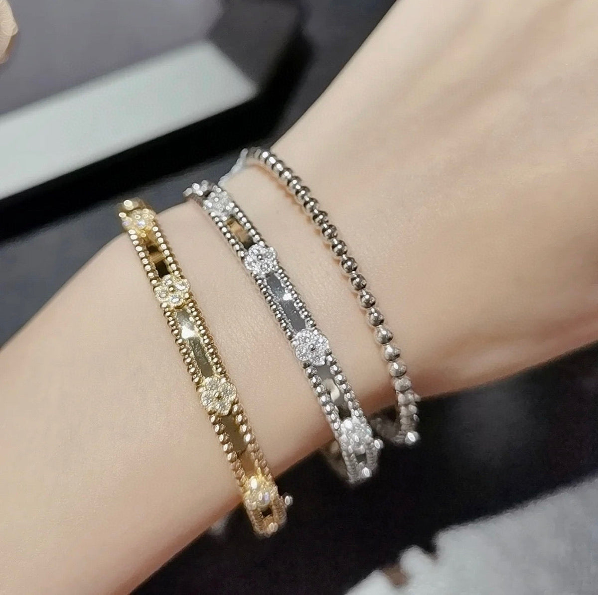 [⭐Seralia]CLOVER BRACELET 4MM DIAMONDS