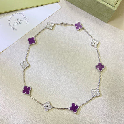 [⭐Seralia Jewelry]CLOVER 10 MOTIFS  PURPLE VIOLET DIAMOND NECKLACE
